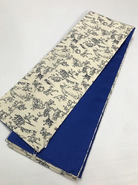 新品 半幅帯 綿 白地に鳥獣戯画模様【福服特製】