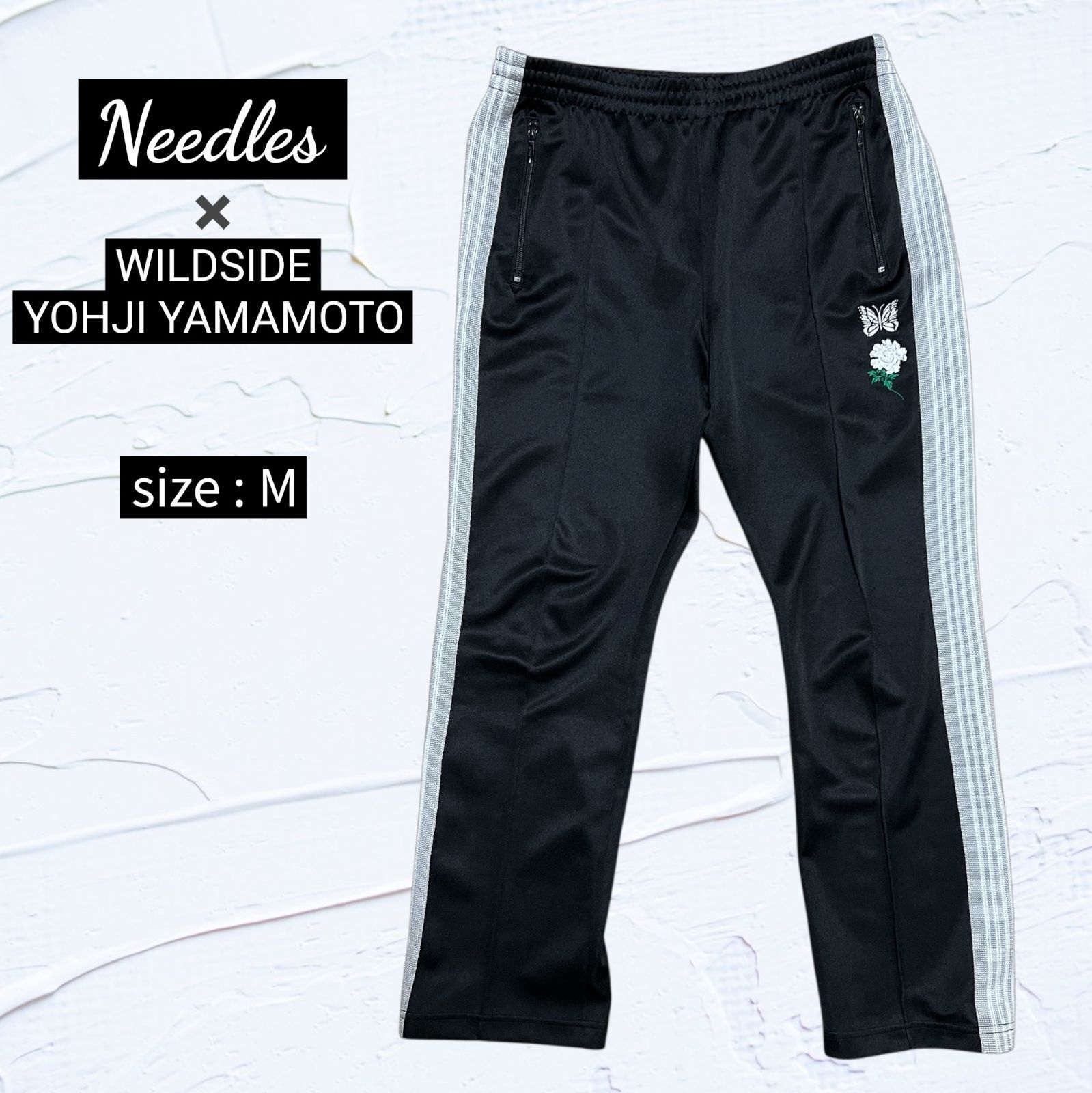 希少コラボ】Needles WILDSIDE別注 トラックパンツ M 黒 牡丹刺繍 23AW 