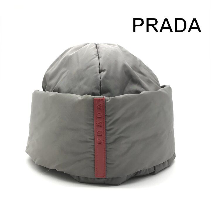 美品 PRADA プラダ スポーツ ナイロン ハット 帽子 キャップ グレー 