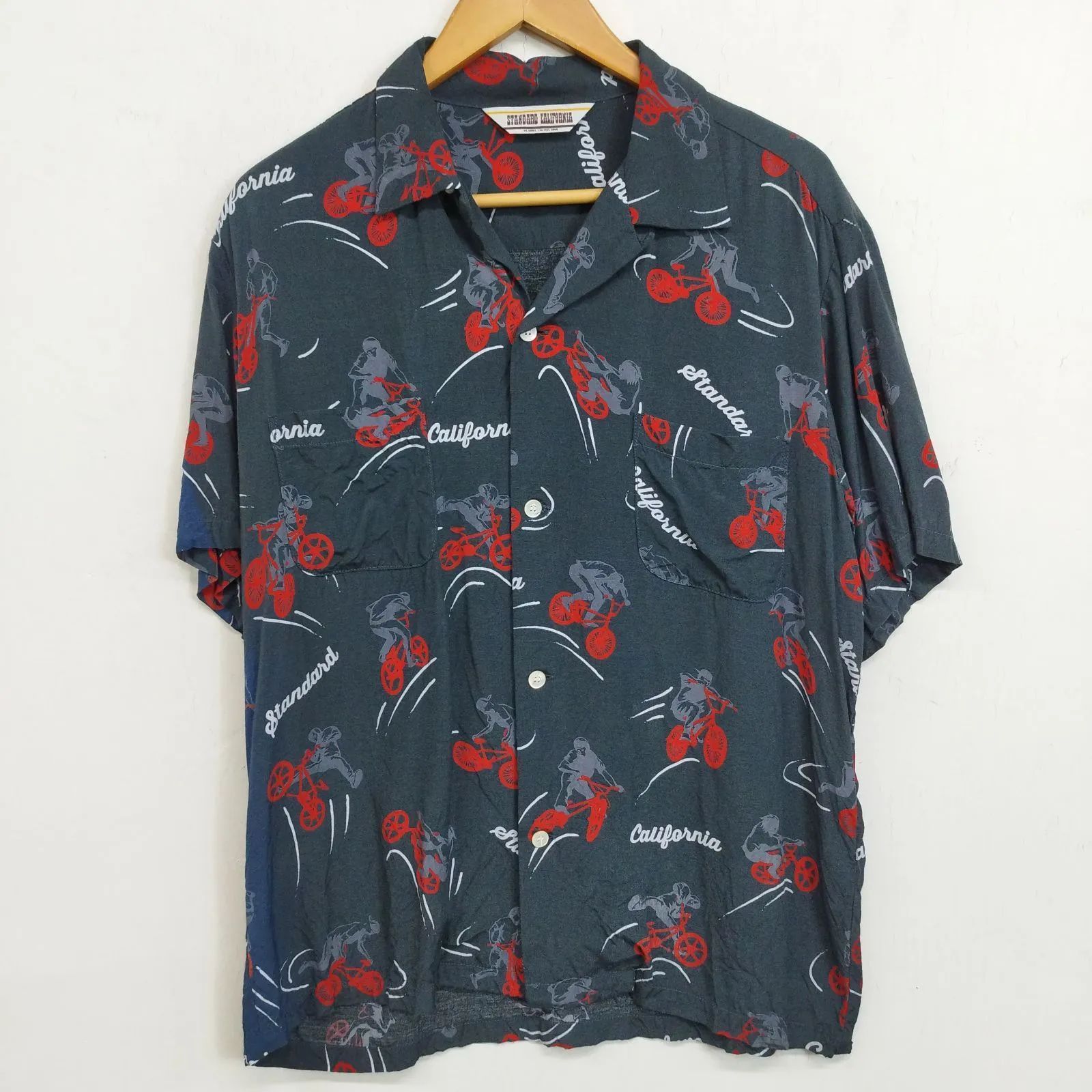 SD BMX Hawaiian Shirt STANDARD CALIFORNIA スタンダードカリフォルニア ハワイ アロハ シャツ 半袖  総柄 開襟 オープンカラー 日本製 レーヨン グレー系 M D463 SD BMX Hawaiian Shirt STANDARD CALIFORNIA スタンダード