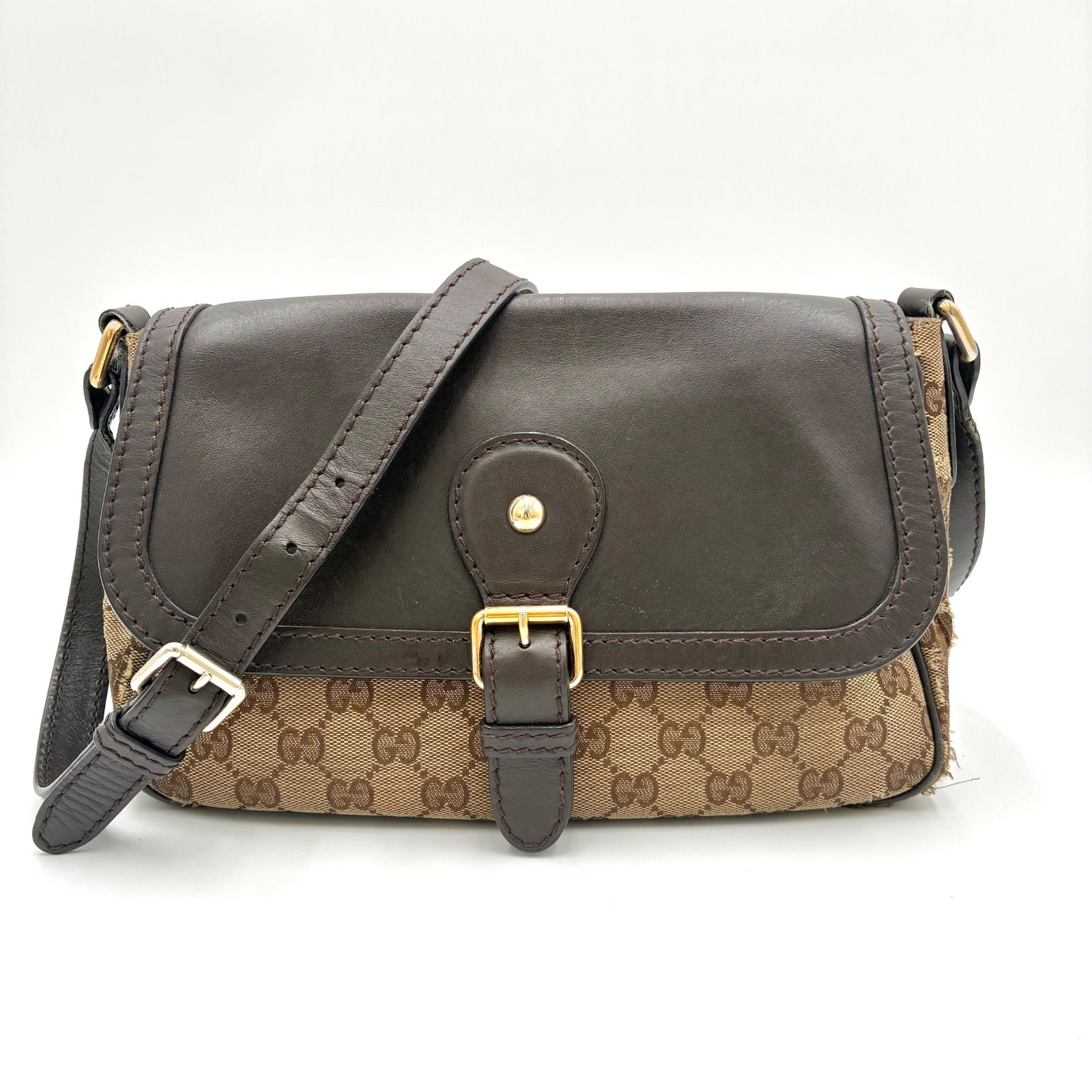 GUCCI グッチ GGキャンバス レザー ショルダーバッグ クロスボディ