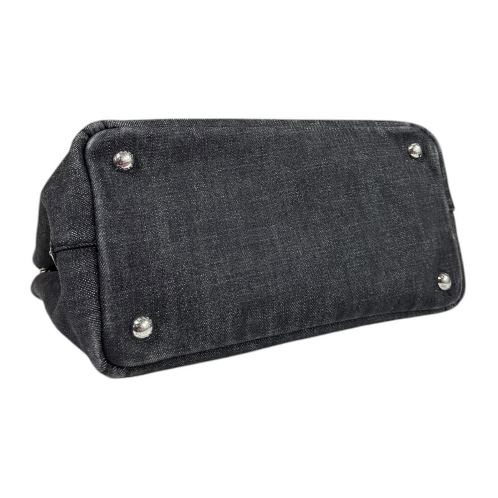 プラダ カナパトートSS ショルダーバッグ デニム 1BG439 ブラック レディース PRADA  中古 PRADA - プラダ カナパトートSS ショルダーバッグ デニム 1BG439