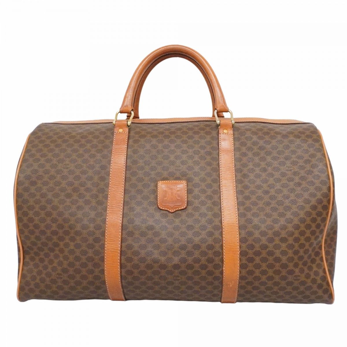 【CELINE】ボストンバッグ　ゴールド金具　マカダム柄　PVC ブラウン CELINE セリーヌ マカダム柄 ボストンバッグ PVC レザー ブラウン M14