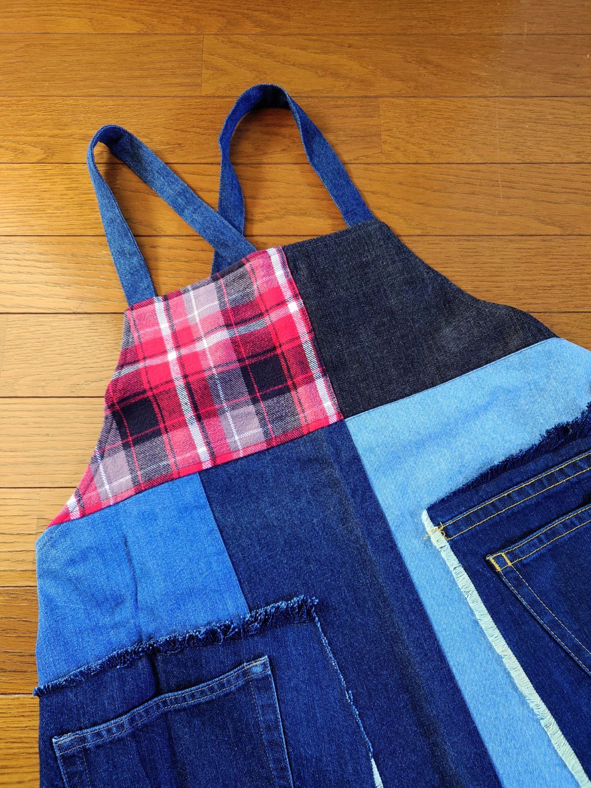 171☆USEDデニムリメイク☆エプロン☆パッチワークデニム☆DIY