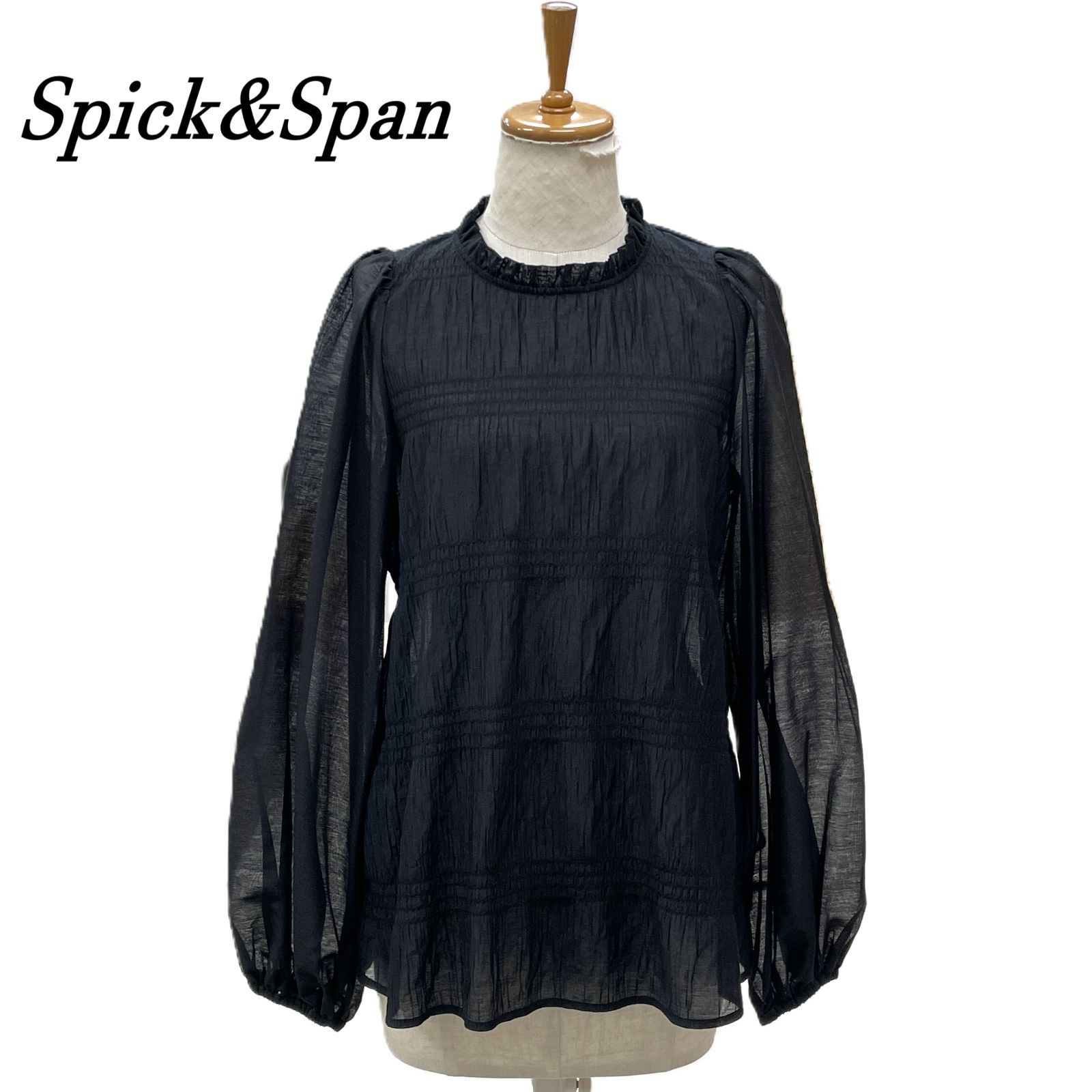 Spick&Span スピックアンドスパン ギャザーシアーフリルブラウス BLK 