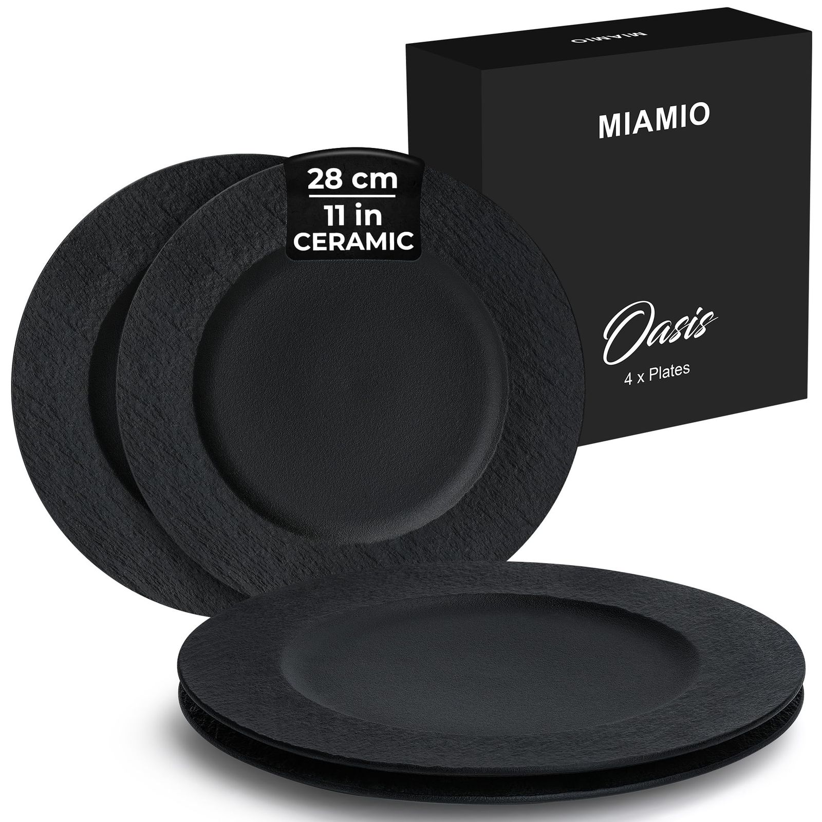 新品 MIAMIO - 28 cm、4枚セットディナープレート / セラミックプレートセット、食器セット - モダンプレート、電子レンジおよび食器洗い機対応 - オアシスコレクション