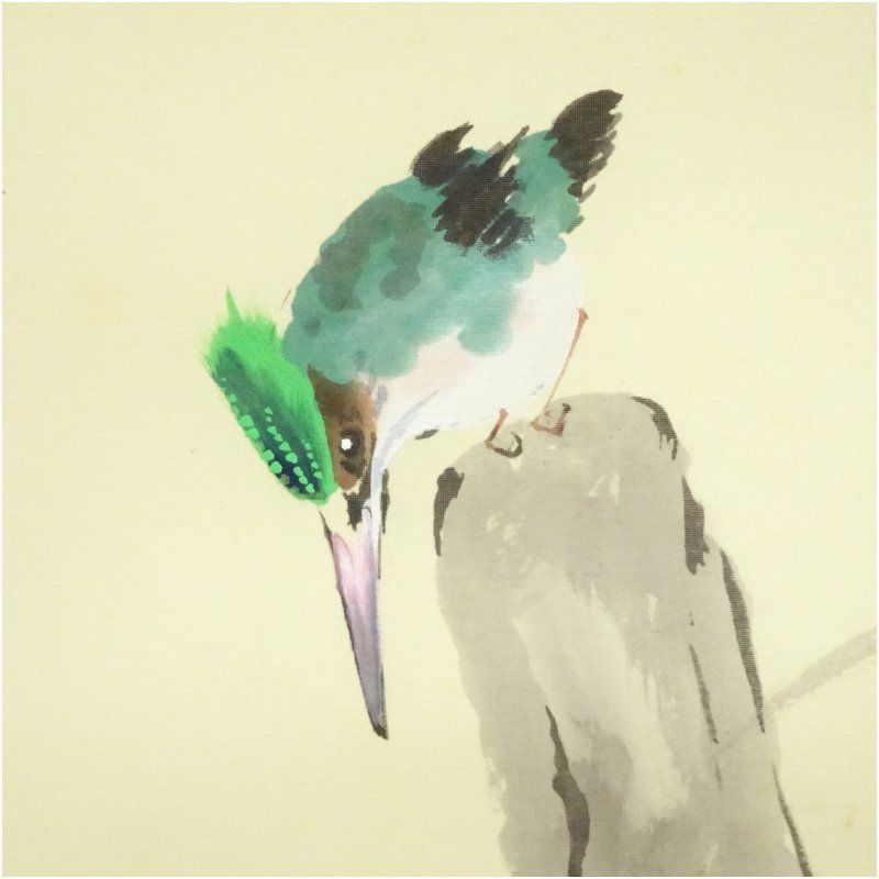 掛軸　掛け軸　絵画　すずめ　長谷川石根 長谷川石根筆 川蝉 肉筆絹本掛軸（共箱） 掛け軸 床の間 書 おしゃれ