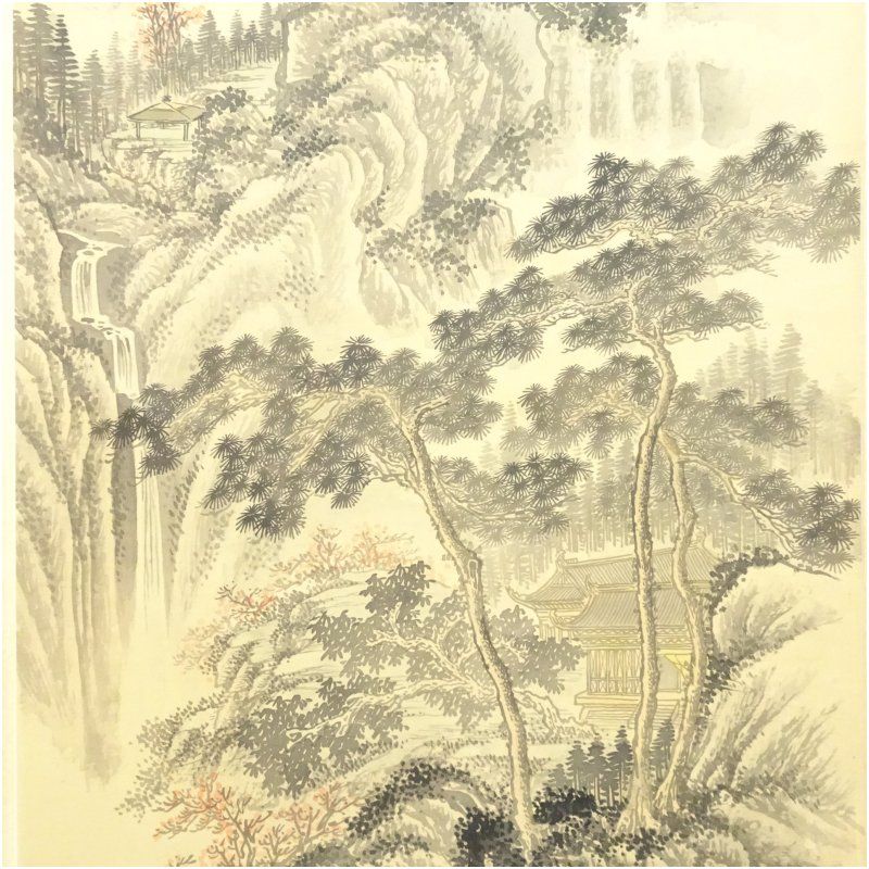 山水画 水墨画 掛け軸 和モダン 床の間 美術品 アンティーク ビンテージ 山水画 水墨画 掛け軸 和モダン 床の間 美術品 アンティーク