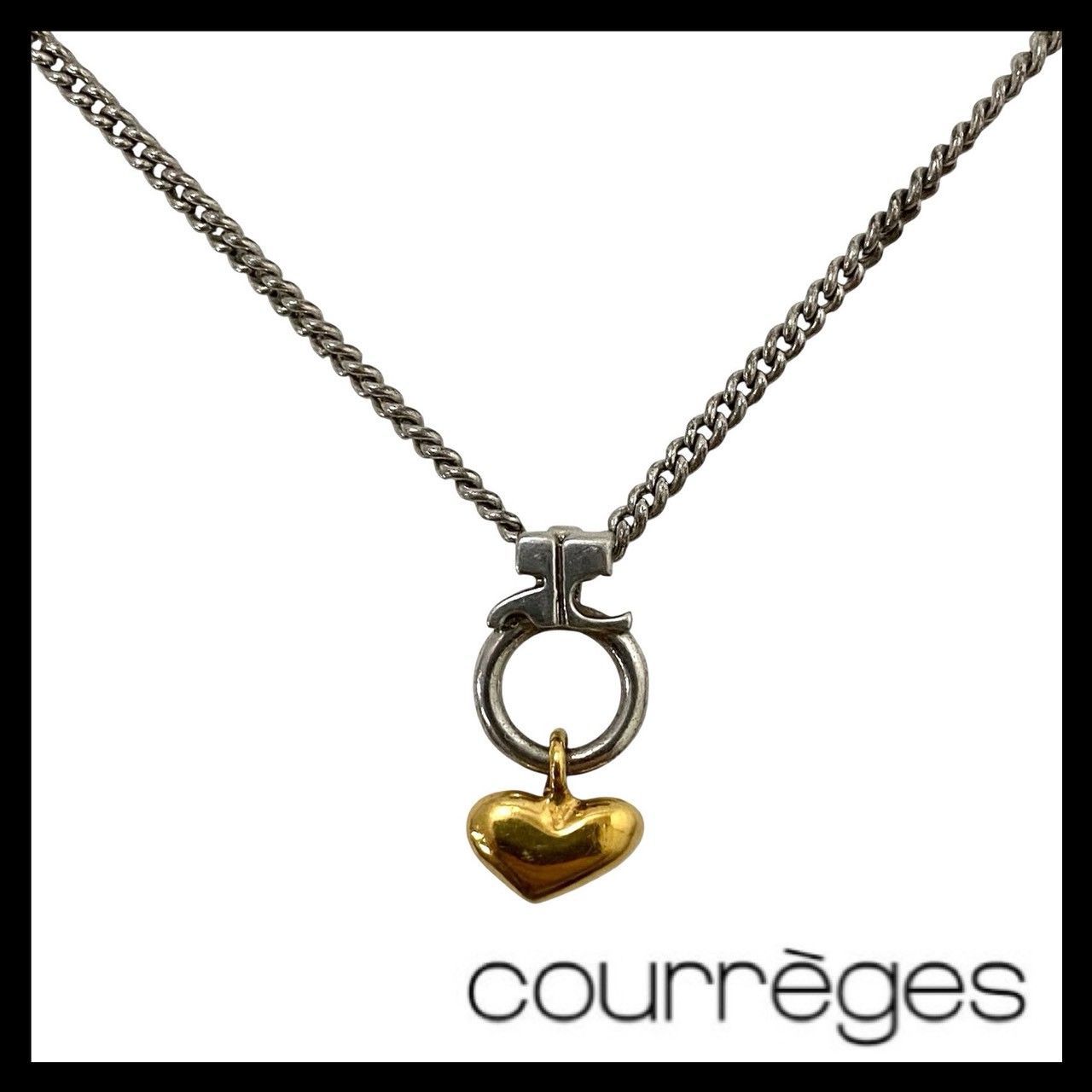 Courreges】ロゴ ハート ネックレス シルバーカラー ゴールド/金カラー 