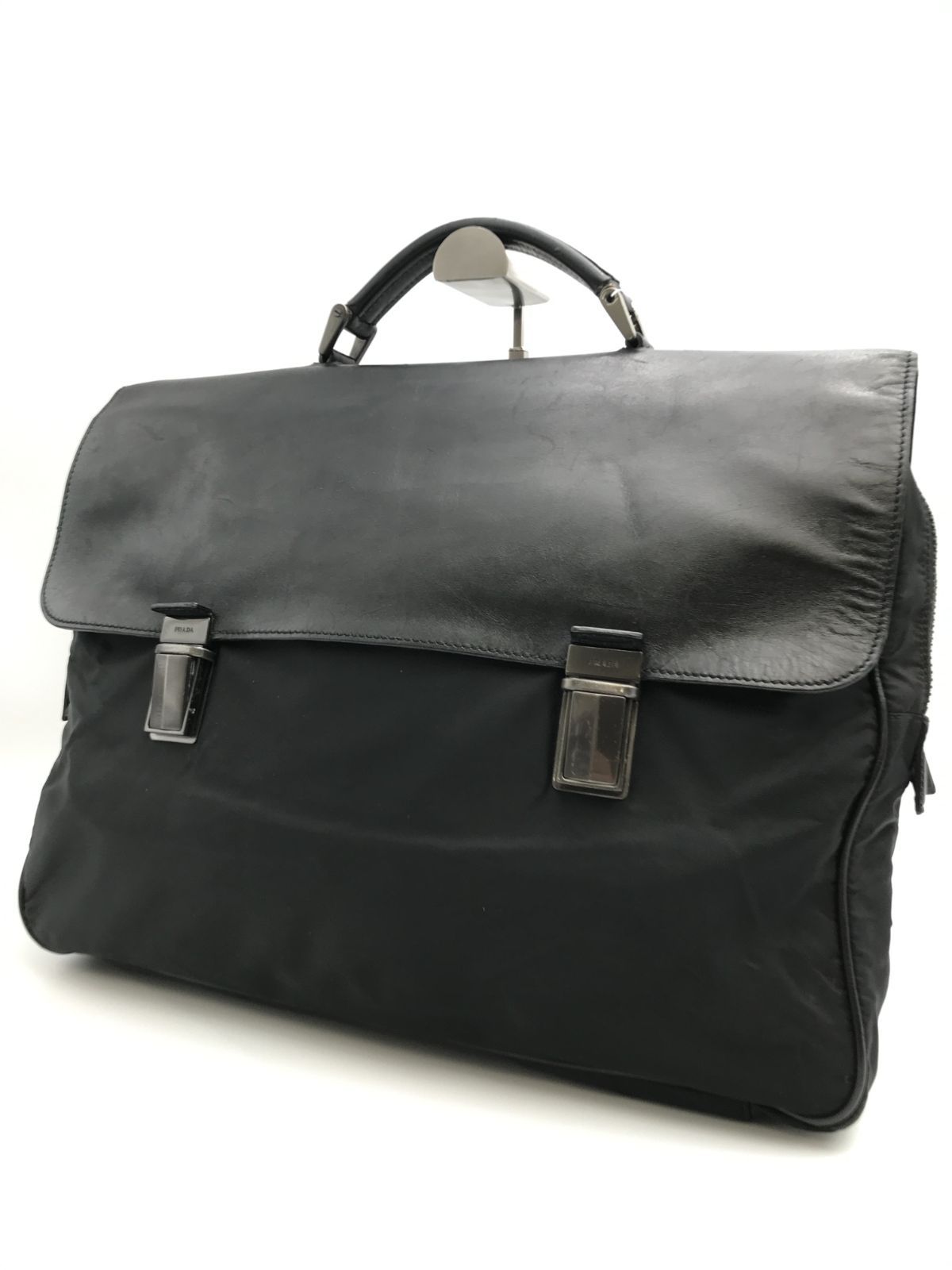 PRADA　プラダ　ビジネスバッグ　ハンドバッグ　テスートナイロン×レザー　ブラック系　0160
