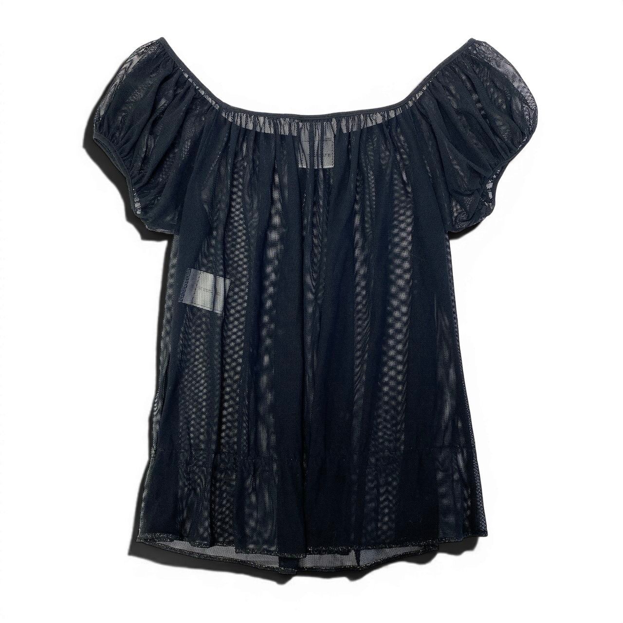 Cd22 CHANEL シャネル シースルーメッシュブラウス パフスリーブ オフショルダー トップス P16717V09413 40サイズ ブラック レディース 女性用u02t Cd22 CHANEL シャネル シースルーメッシュブラウス パフスリーブ オフ