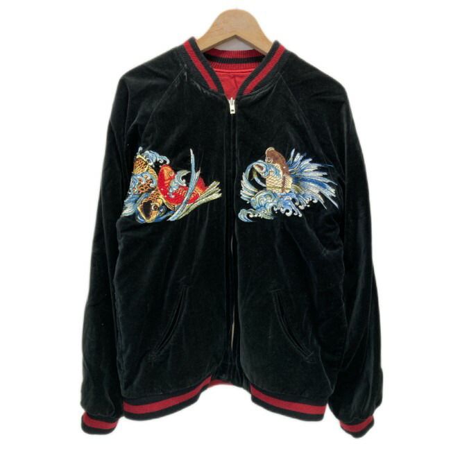 2168 六無人 スカジャン リバーシブル L ベロア レーヨン 繋ぎ龍柄 中古】 六無人 スカジャン ブルゾン アウター ベロア リバーシブル