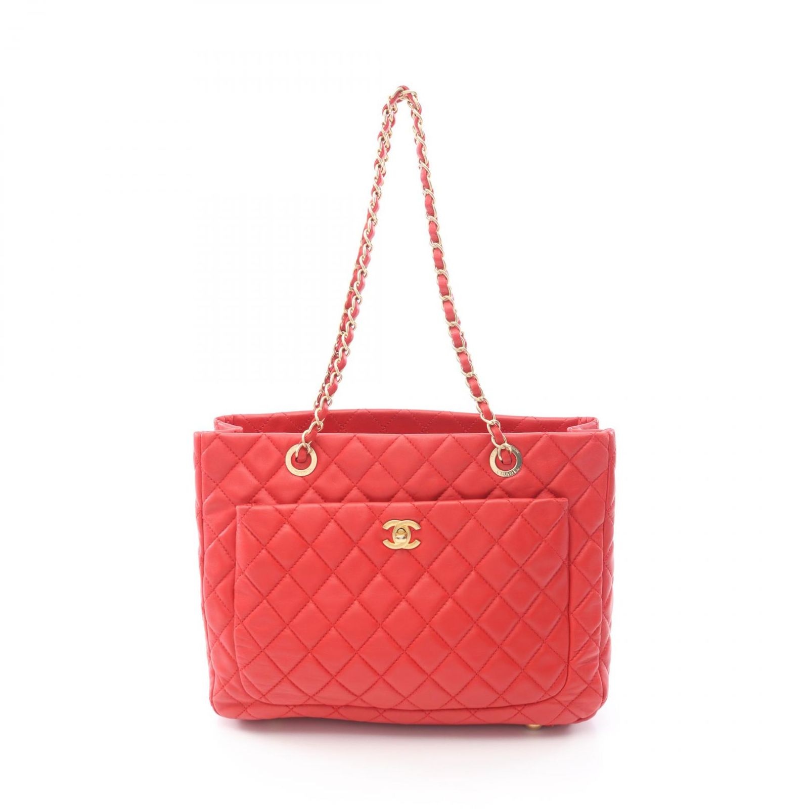 シャネル CHANEL トートバッグ マトラッセ レッド ラムスキン（羊革 