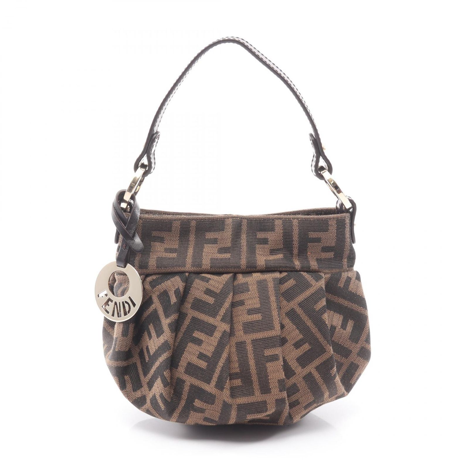 MAICAT専用　美品　FENDI ズッカ　レザー　ロゴ　ストレッチファブリック フェンディ FENDI ハンドバッグ ズッカ 8BK044 ブラック/ブラウン