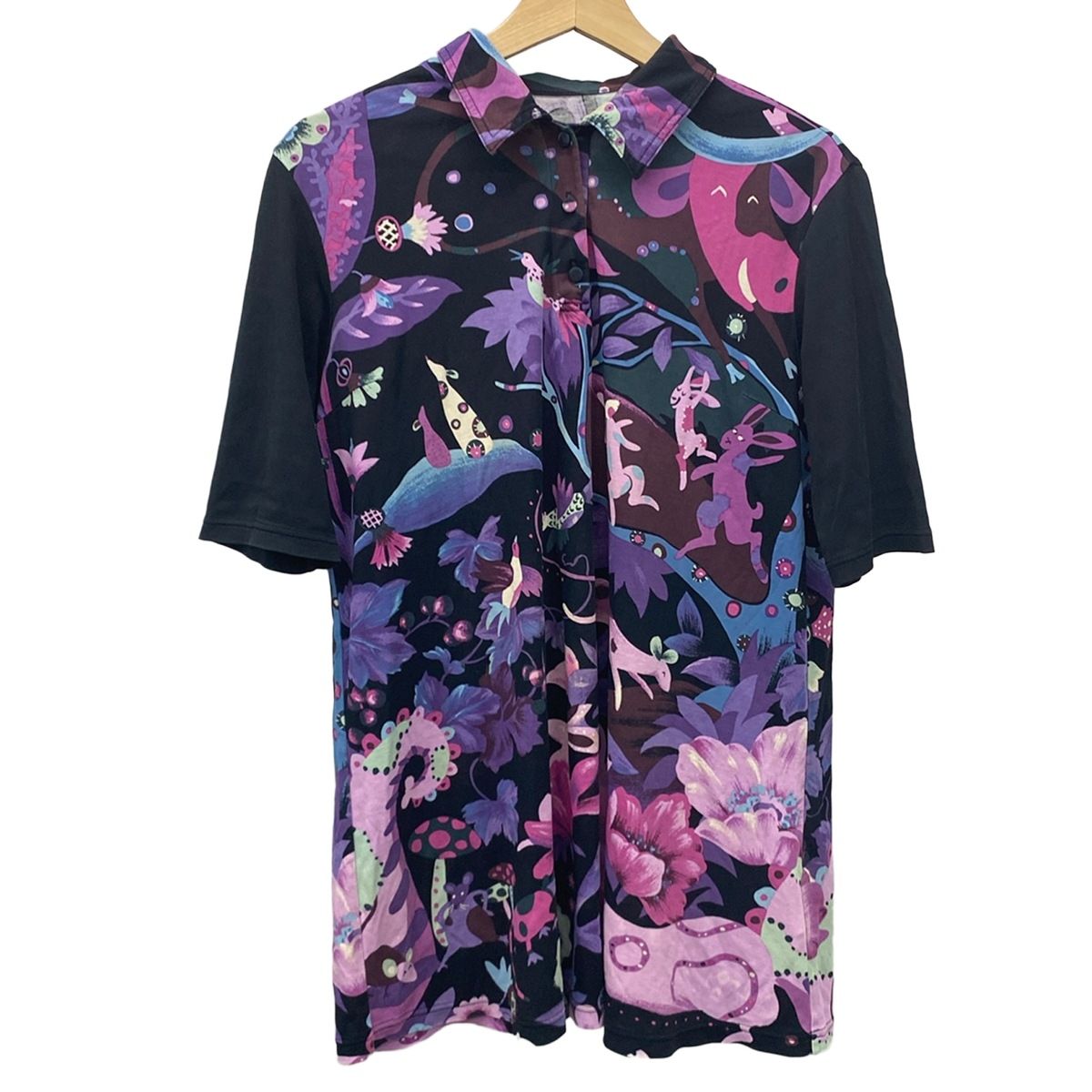 トクコプルミエヴォル(9)半袖 Tシャツ 総柄 黒 デザイナーズ ペイズリー TOKUKO 1er VOL(トクコ・プルミエヴォル) 半袖ポロシャツ サイズ9 M