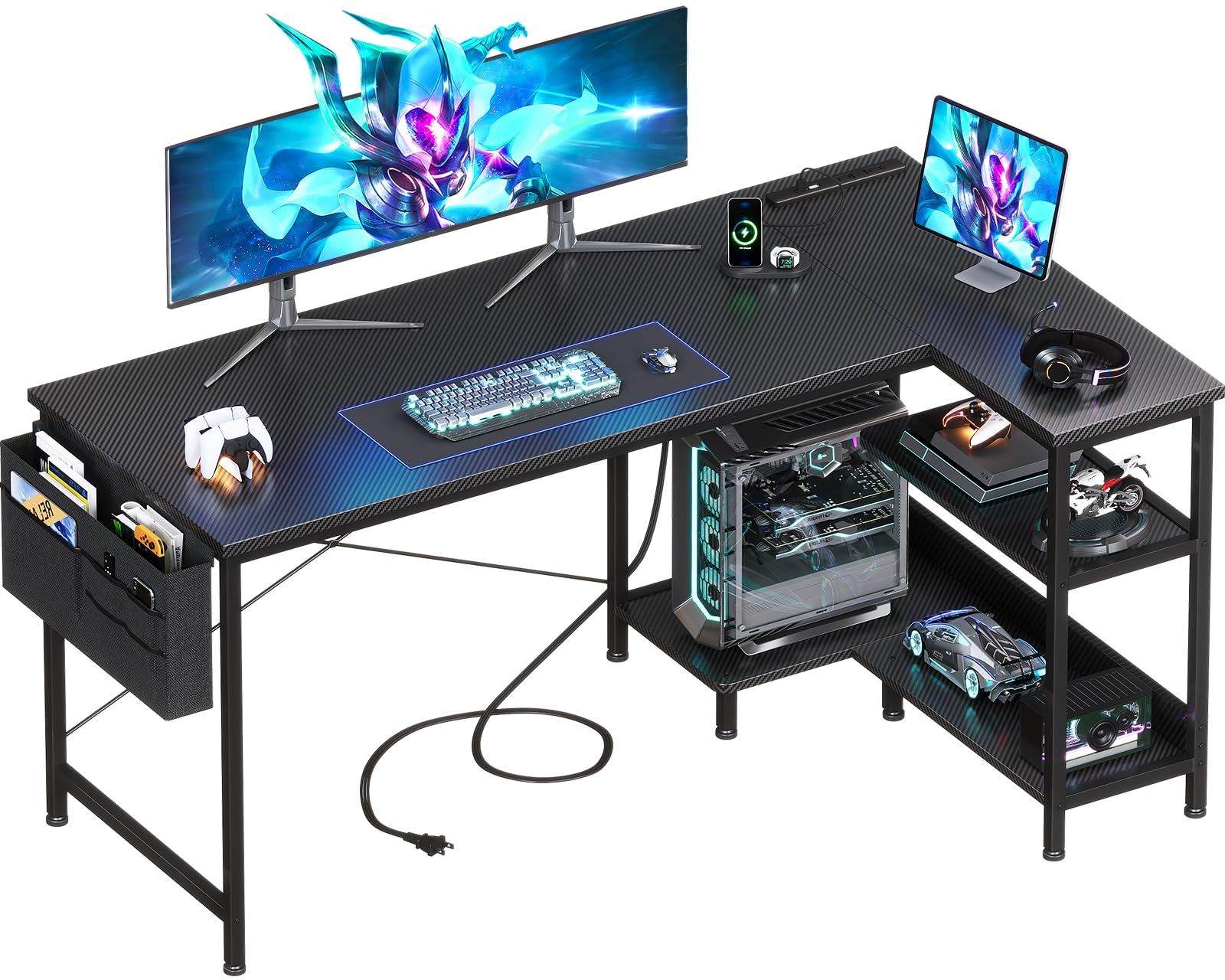 AODK ゲーミングデスク パソコンデスク ラック&コンセント付き 幅100cm Amazon | AODK ゲーミングデスク パソコンデスク コンセント&LED付き