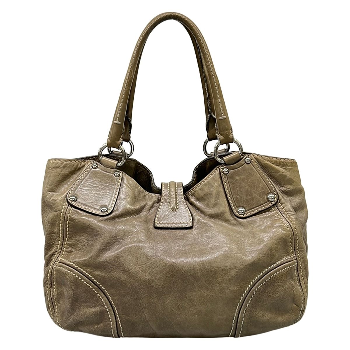 PRADA(プラダ) ショルダーバッグ - BR4660 カーキ 革タグ レザー PRADA(プラダ) ショルダーバッグ - BR4660 カーキ 革タグ レザー