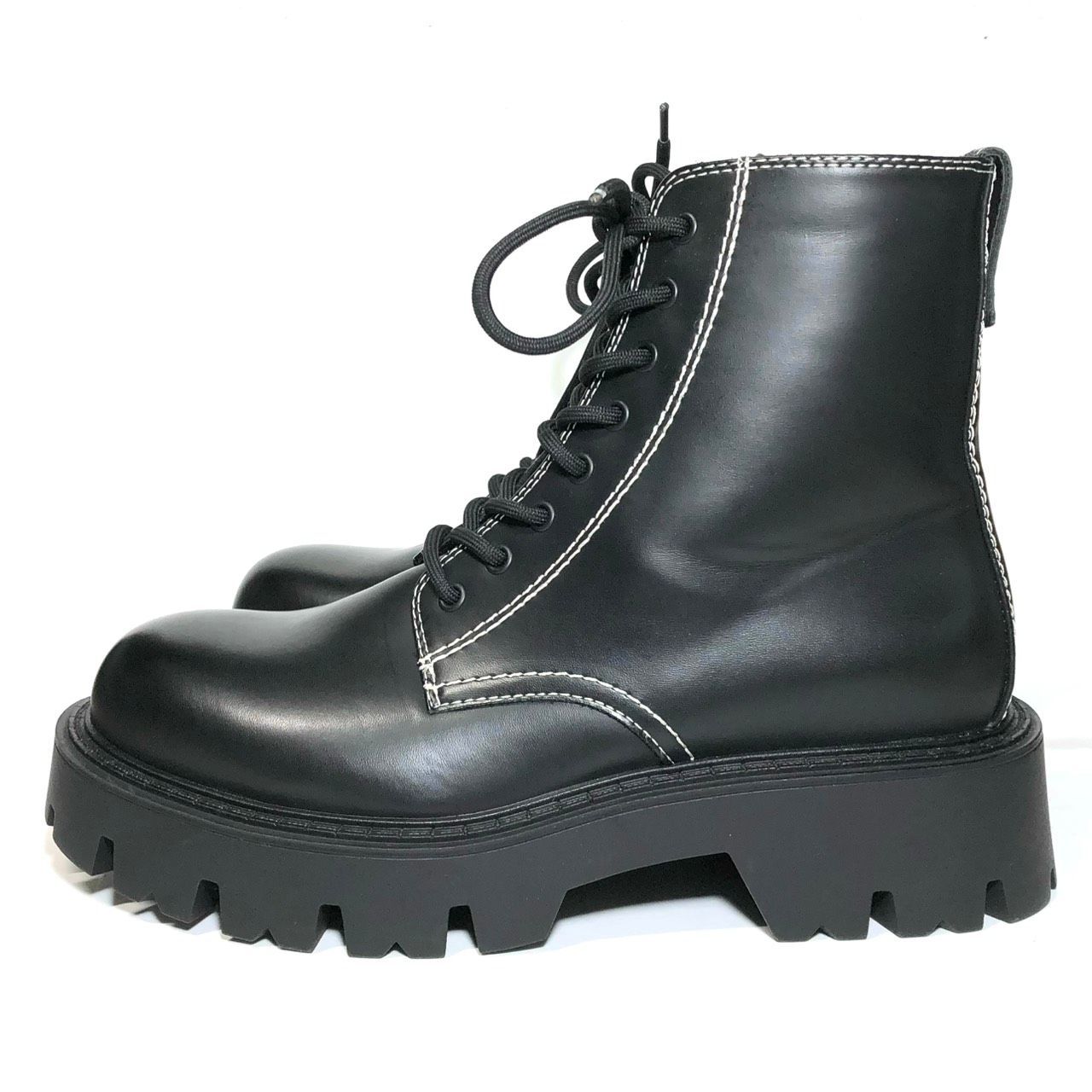 ZARA レースアップブーツ 40 ブラック 黒 厚底 ザラ ヒール5cm メンズ