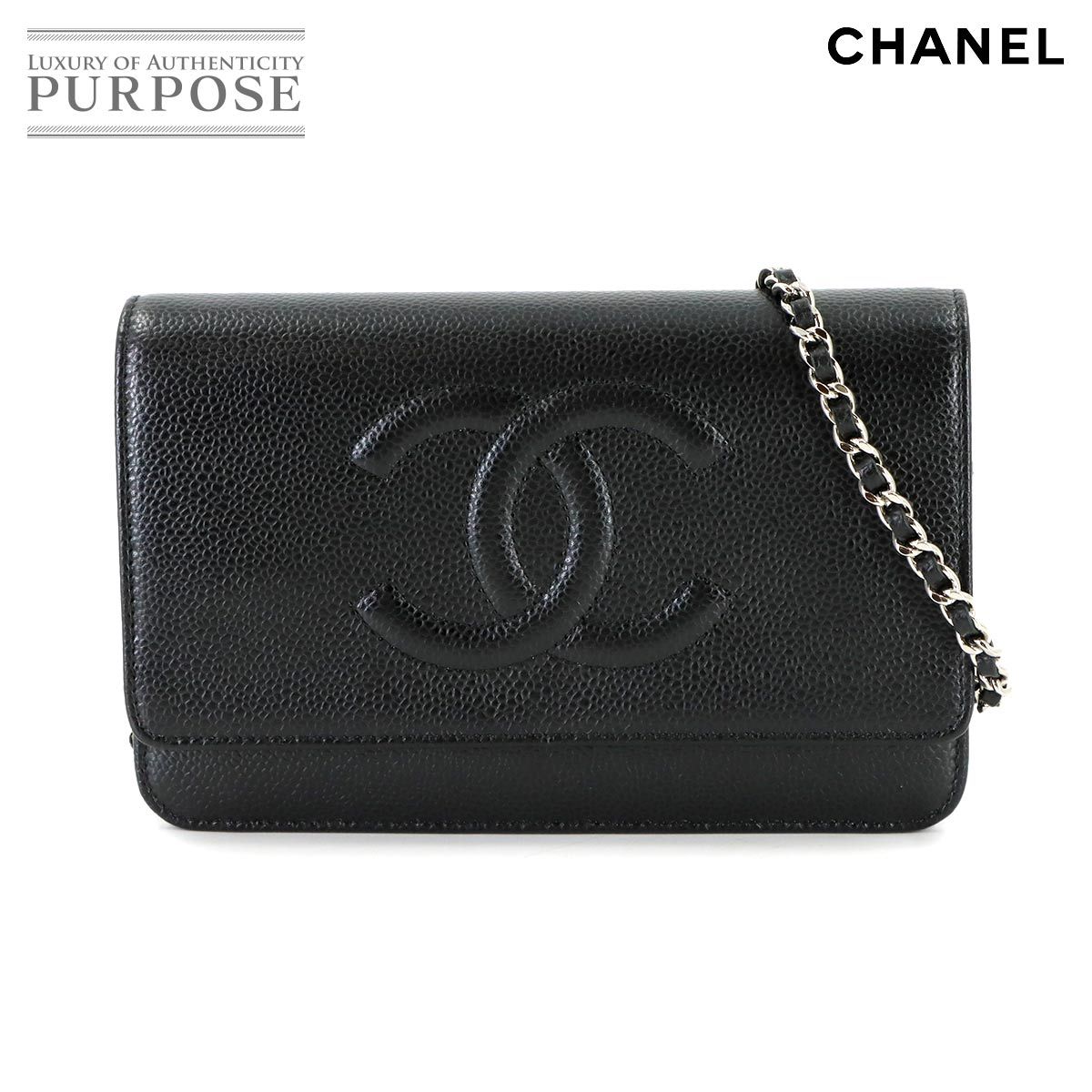 新品同様 シャネル CHANEL キャビアスキン チェーン ウォレット 長財布 レザー ブラック A48654 ココマーク シルバー 金具 90318871 新品同様 シャネル CHANEL キャビアスキン チェーン ウォレット 長財布