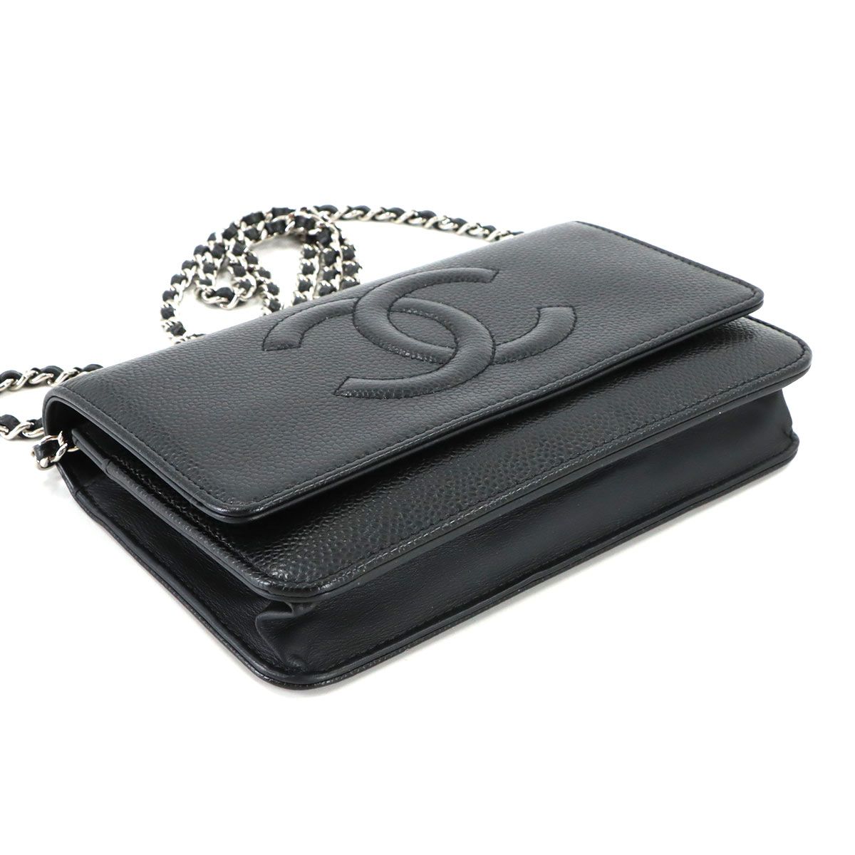 新品同様 シャネル CHANEL キャビアスキン チェーン ウォレット 長財布 