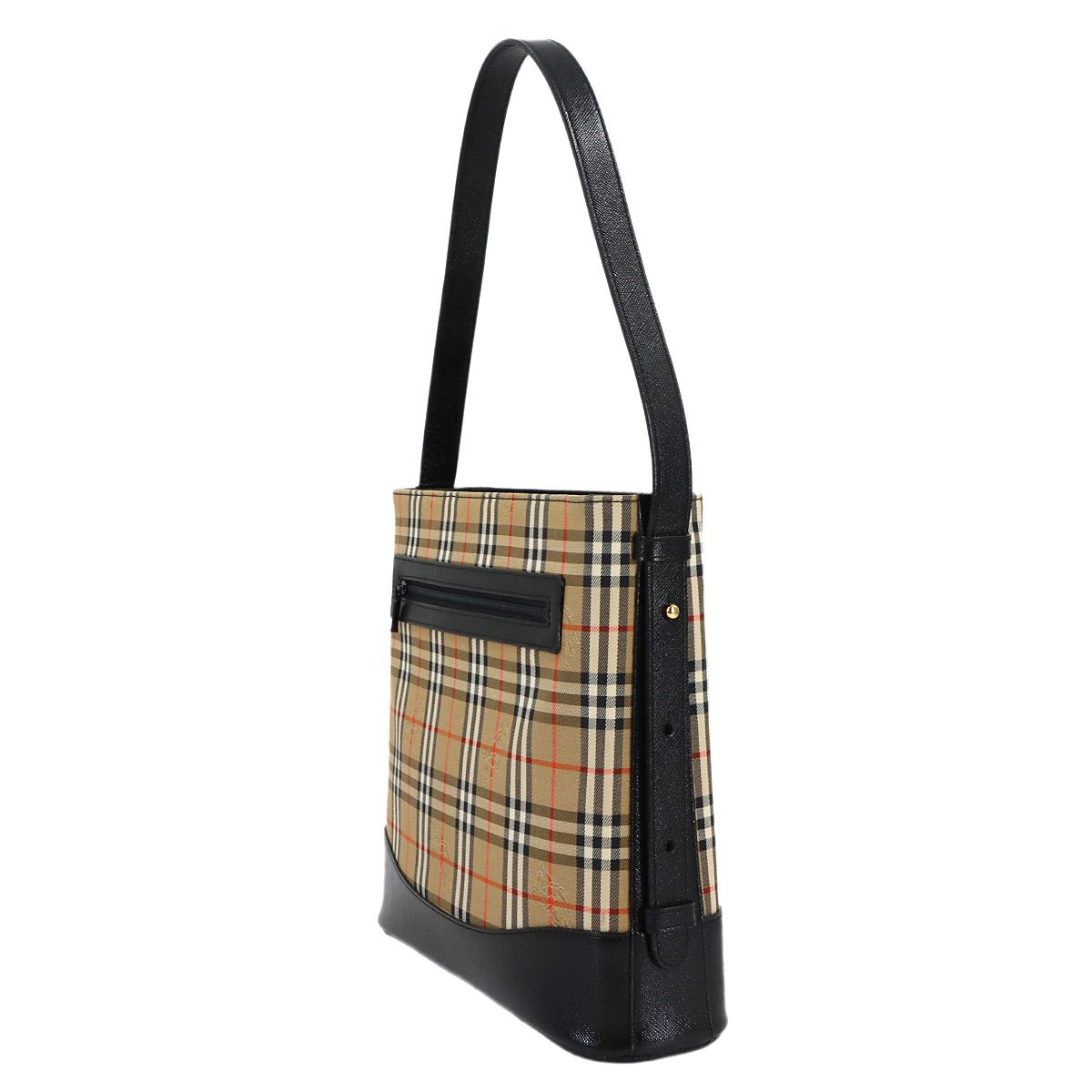新品同様 バーバリー BURBERRY ヘイマーケットチェック ショルダー バッグ キャンバス レザー ベージュ ブラック Shoulder Bag 90319961 BURBERRY - 新品同様 バーバリー BURBERRY ヘイマーケットチェック