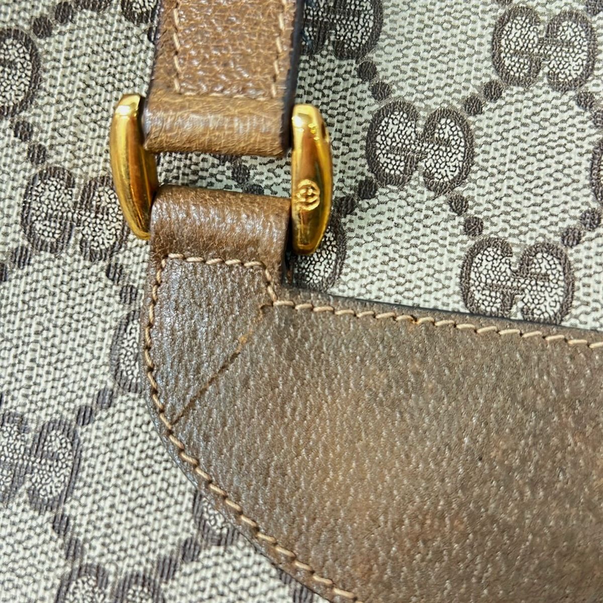 GUCCI(グッチ) ショルダーバッグ オールドグッチ,GGツインズ ライトグレー×ダークグレー×カーキブラウン レザー GUCCI(グッチ) ショルダーバッグ オールドグッチ,GGツインズ ライト