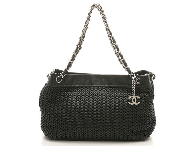 CHANEL シャネル ココマーク チェーントートバッグ A28002 ショルダーバッグ
 カーフ ブラック レディース【中古】【473】 CHANEL シャネル ココマーク チェーントートバッグ A28002 ショルダー