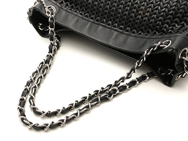 CHANEL シャネル ココマーク チェーントートバッグ A28002 ショルダーバッグ
 カーフ ブラック レディース【中古】【473】 CHANEL シャネル ココマーク チェーントートバッグ A28002 ショルダー
