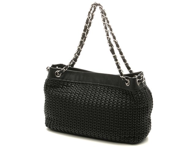 CHANEL シャネル ココマーク チェーントートバッグ A28002 ショルダーバッグ
 カーフ ブラック レディース【中古】【473】 CHANEL シャネル ココマーク チェーントートバッグ A28002 ショルダー