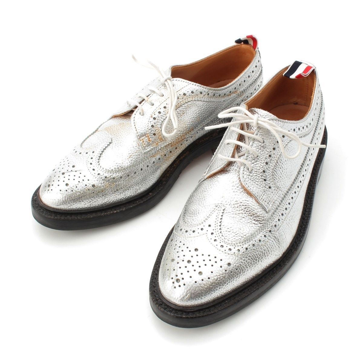 トムブラウン ウイングチップ メダリオン ドレスシューズ シルバー UK6.5【中古】