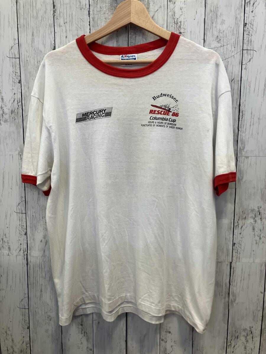 輸入 古着 Budweiser バドワイザー 半袖Tシャツ Hanes 80s リンガーT 