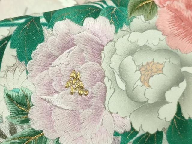 平和屋着物○極上 英王室献上友禅作家 木下勝功 訪問着 刺繍 舞桜鴛鴦