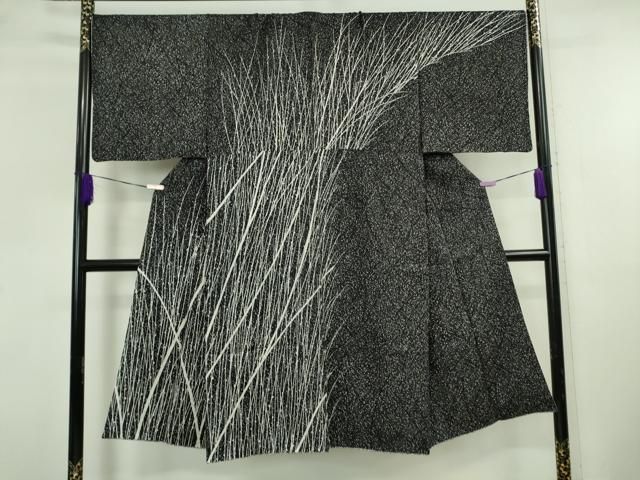 平和屋着物●極上 男性 訪問着 たたき染め 草葉文 黒地 逸品 DZAB5889kh6