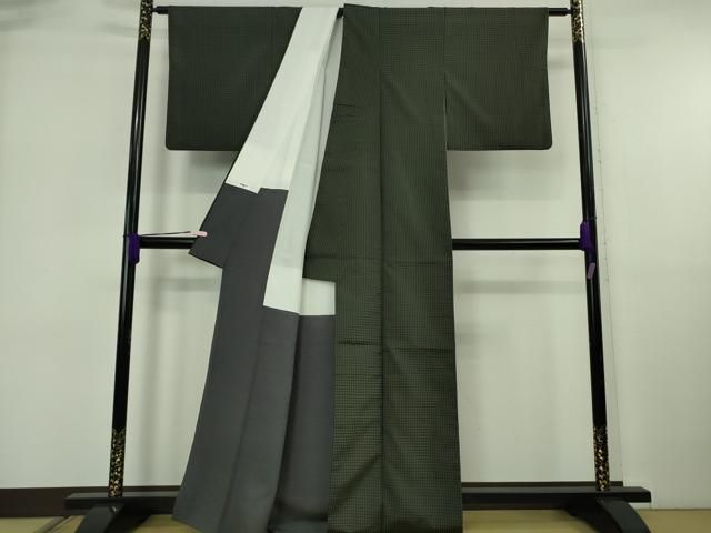 平和屋着物●極上　京都・西陣　織元ブランド　泰流舎　雲月庵　お召　紹鴎間道　仙斉茶色×黒緑色　反端付き　逸品　DZAB5931kh6 平和屋着物○極上 京都・西陣 織元ブランド 泰流舎 雲月庵 お召 紹鴎間