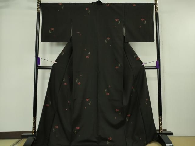 平和屋着物●極上　本場大島紬　9マルキ　地空　さくらんぼ　サクランボ　黒地　逸品　未使用　DZAB5939kh6 平和屋着物○極上 本場大島紬 9マルキ 地空 さくらんぼ サクランボ