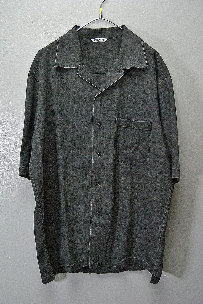 AURALEE SELVEDGE SUPER LIGHT DENIM HALF SLEEVED SHIRT / BLACK