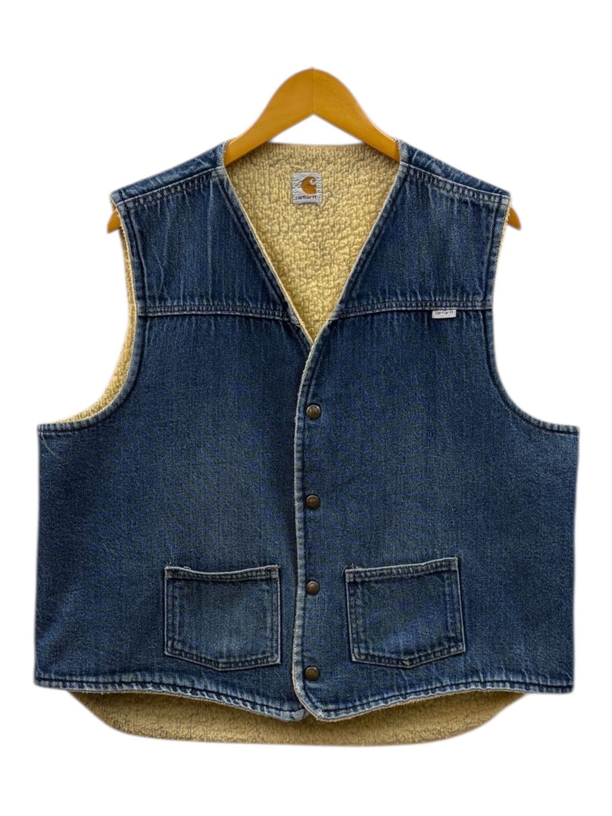 80s ヴィンテージ Carhartt【M】デニムベスト◆裏ボア 希少 星形タグ Carhartt (カーハート) デニムボアベスト USA製 80S 古着 ビンテージ