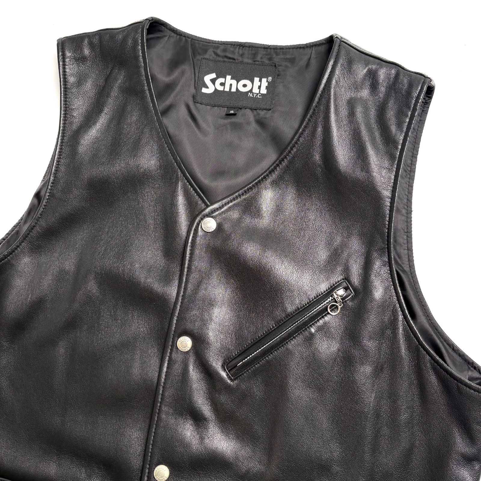 Schott 黒 レザーベスト Schott N.Y.C（ショット） ベスト ジレ メンズ レディース : ZOZOTOWN