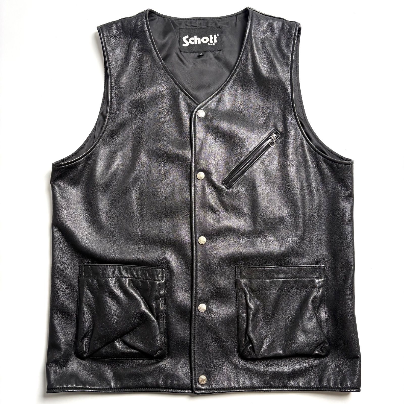 羊革】Schott レザーベスト 黒 XL 本革 ライダース - メルカリ
