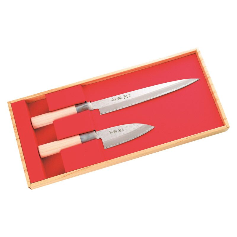 春の贈り物便り 鎚起包丁2本組セット（刺身包丁･小出刃包丁） 関藤平 刺身包丁:刃渡り21cm、小出刃包丁:刃渡り10cm