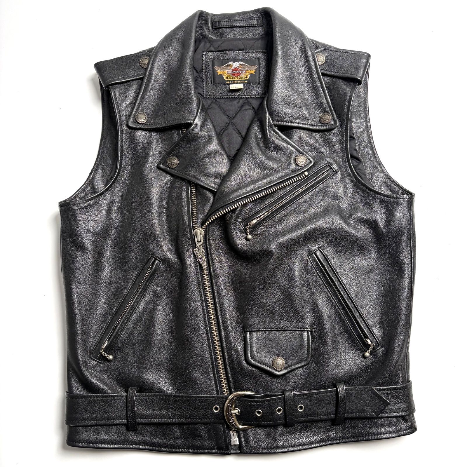 Harley Davidson レザーベスト LLサイズ バー＆シールドレザーベスト （ハーレーブラック） -ハーレー