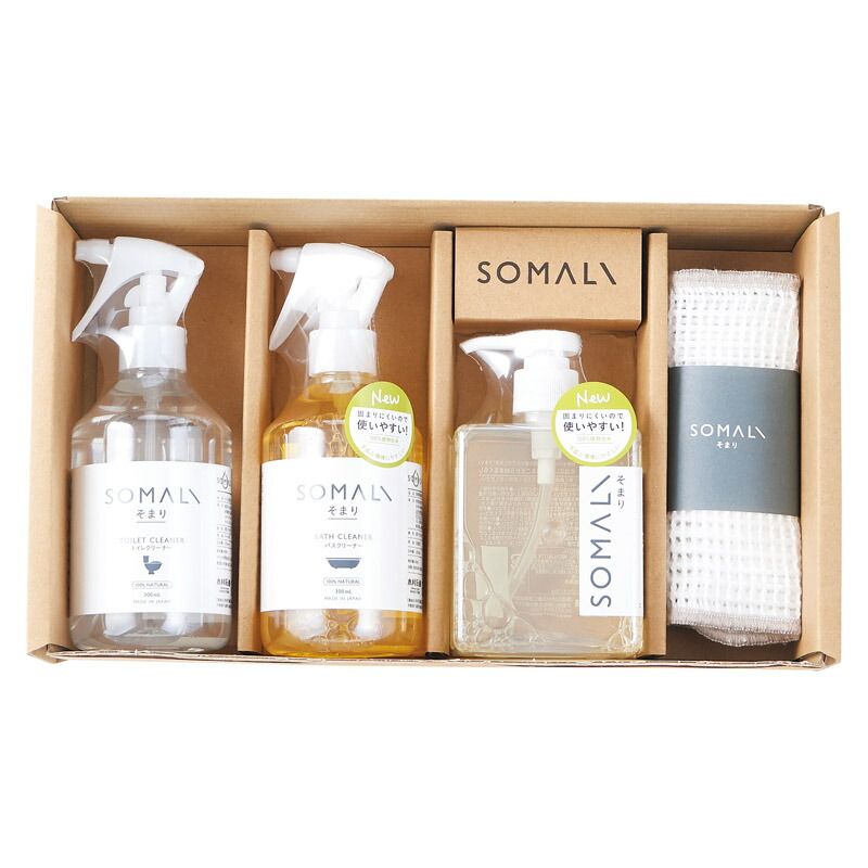 夏の贈り物お中元 水回り3点ギフトセット（H） SOMALI 台所用石けん（300ml）･バスクリーナー（300ml）･トイレクリーナー（300ml）･クロススポンジ（グレー･ホワイト）×各1 5,095円