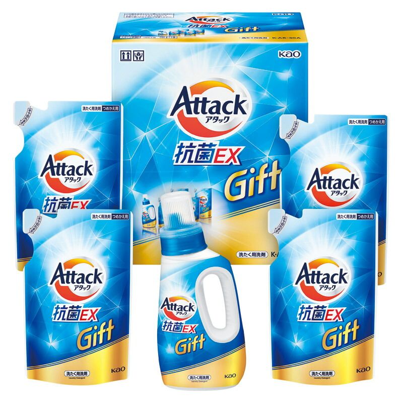 夏の贈り物お中元 アタック抗菌EXギフト 花王 アタック抗菌EX詰替用（590g）×4、アタック抗菌EX（750g）×1 4,904円
