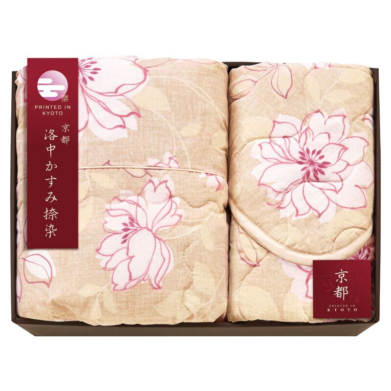 夏の贈り物お中元 肌布団&敷パッド 京都 洛中かすみ捺染 ベージュ 肌布団:140×190cm、敷パッド:100×200cm