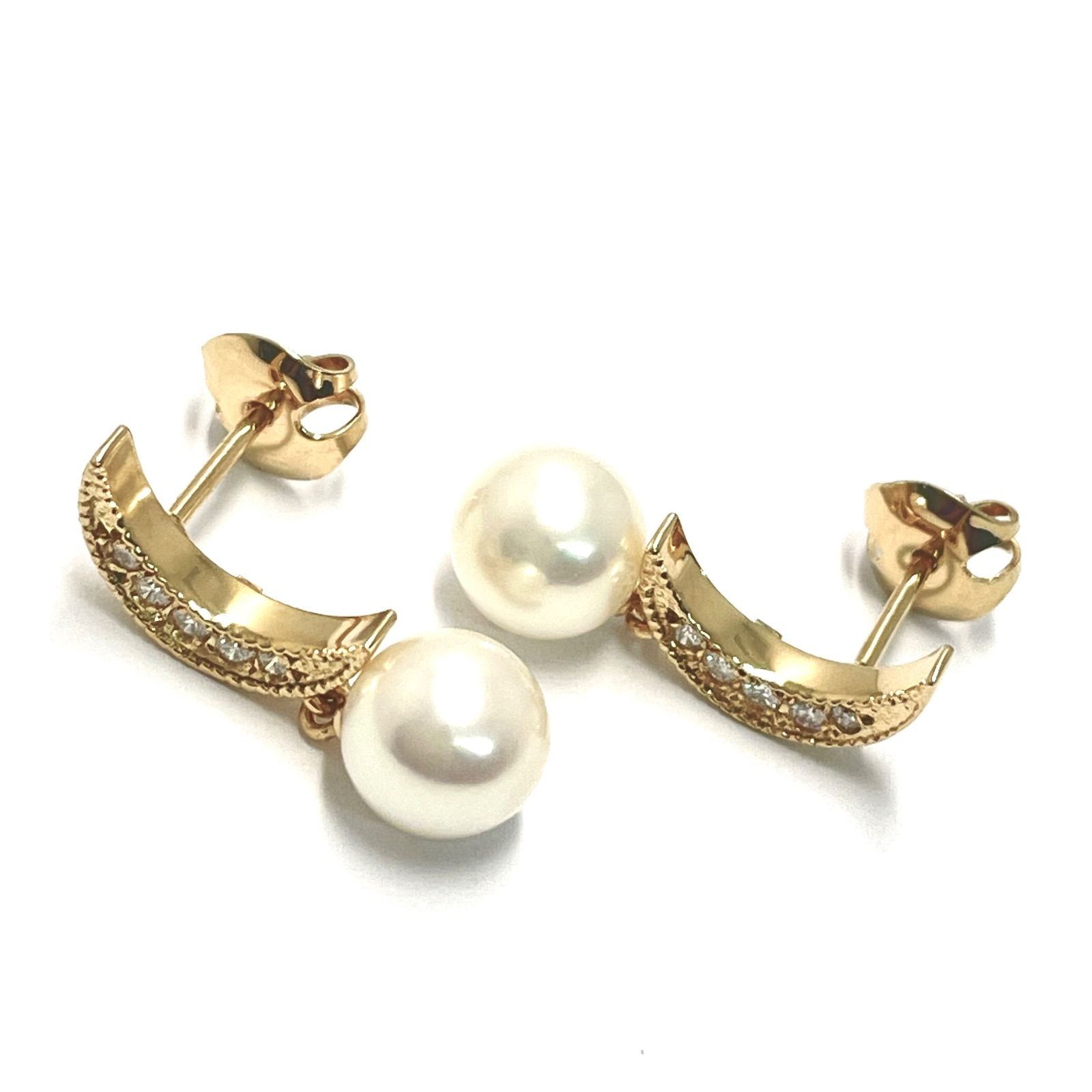 MIKIMOTO / ミキモト パール ダイヤ ピアス ムーン K18YG 7.0mm - メルカリ