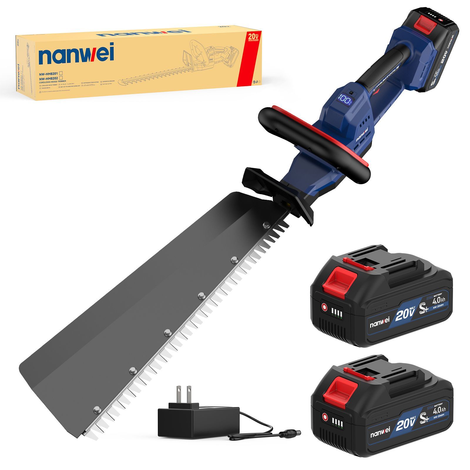 NANWEI ヘッジトリマー 充電式 4.0Ah電池セット 電動ヘッジトリマー 有効刈り込み幅500mm 切断径18mm ブラシレスモーター 高速往復刈り コードレス電動トリマー ガーデントリマー 生け垣トリマー