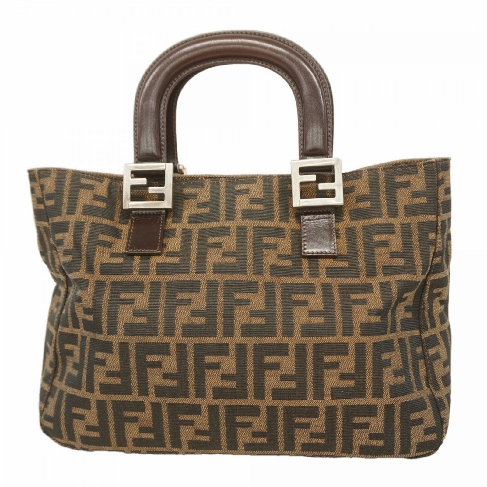 FENDI】ハンドバッグ ズッカ柄 ブラウン ナイロン ロゴライン 自立 