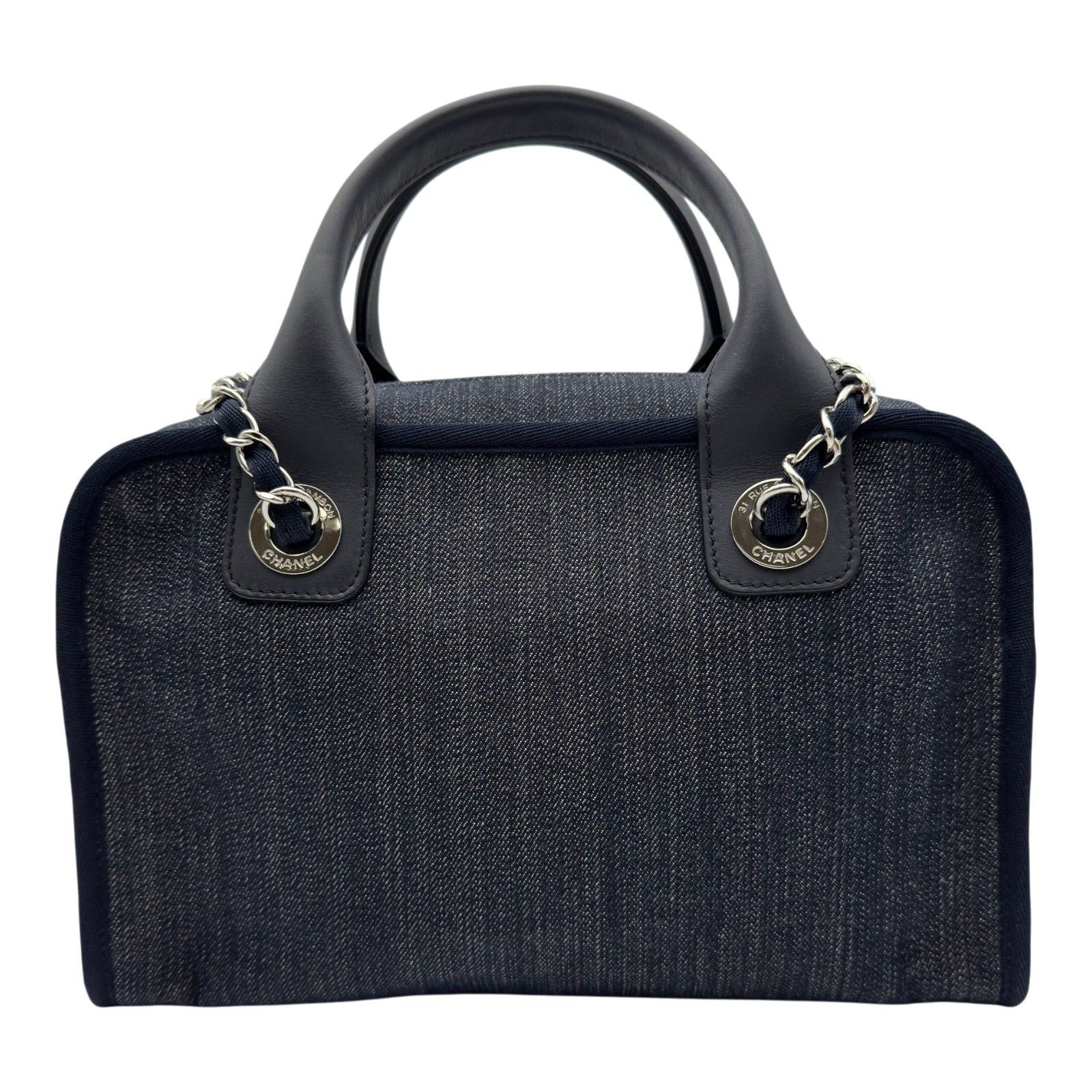 デニム ネイビー 紺 シルバー金具 A92749 シャネル CHANEL ドーヴィル ボーリングバッグ A92749 ネイビー