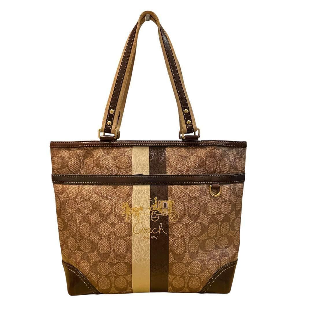 COACH コーチ トートバッグ シグネチャー ブラウン - メルカリ