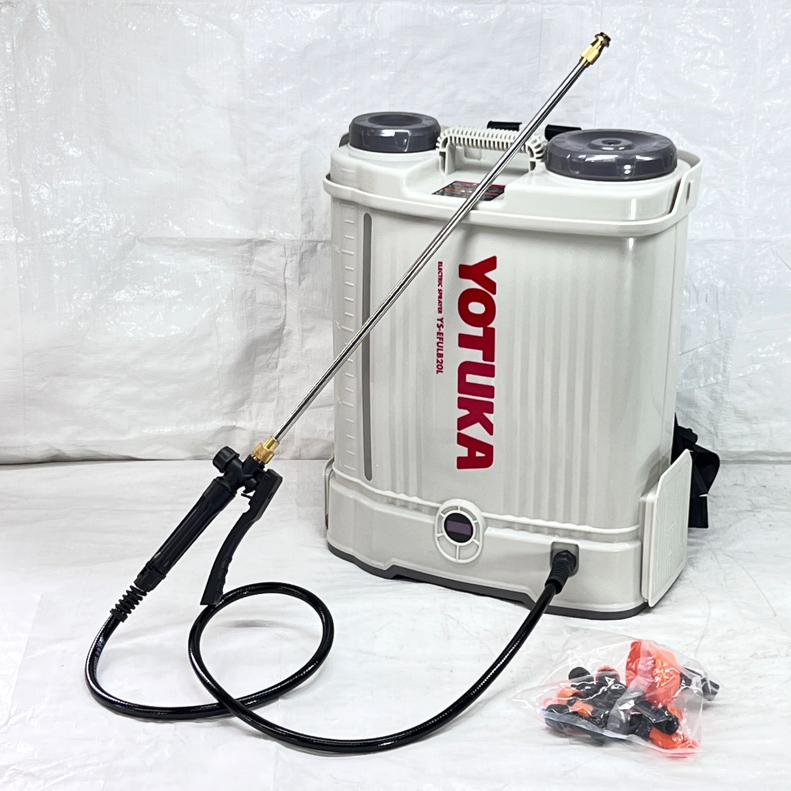 【buju buju様専用】【未使用】【展示品】 電動噴霧器 背負い式 20L バッテリー式 ノズル6種付 かき混ぜ機能付き ホワイト YS-EFULB20L 【1646】